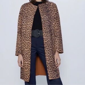 Zara leopard cheetah print long sleeve jacket faux suede size M